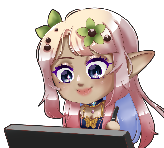 PNG illustration of a fairy drawing on a pen display tablet.